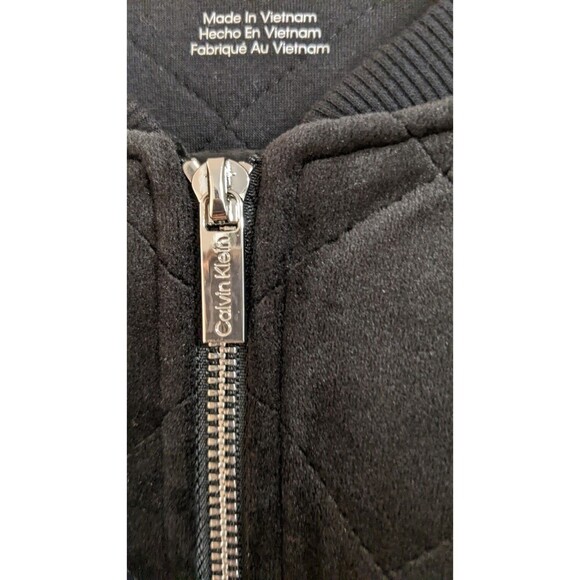 Women's CALVIN KLEIN Black Velour Quilted Full Zip Moto Jacket M - Picture 6 of 12